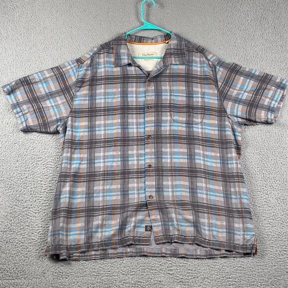 Tommy Bahama Original Fit Button Up Shirt Men's 2XL 100% Silk Gray Plaid Resort - Picture 1 of 9